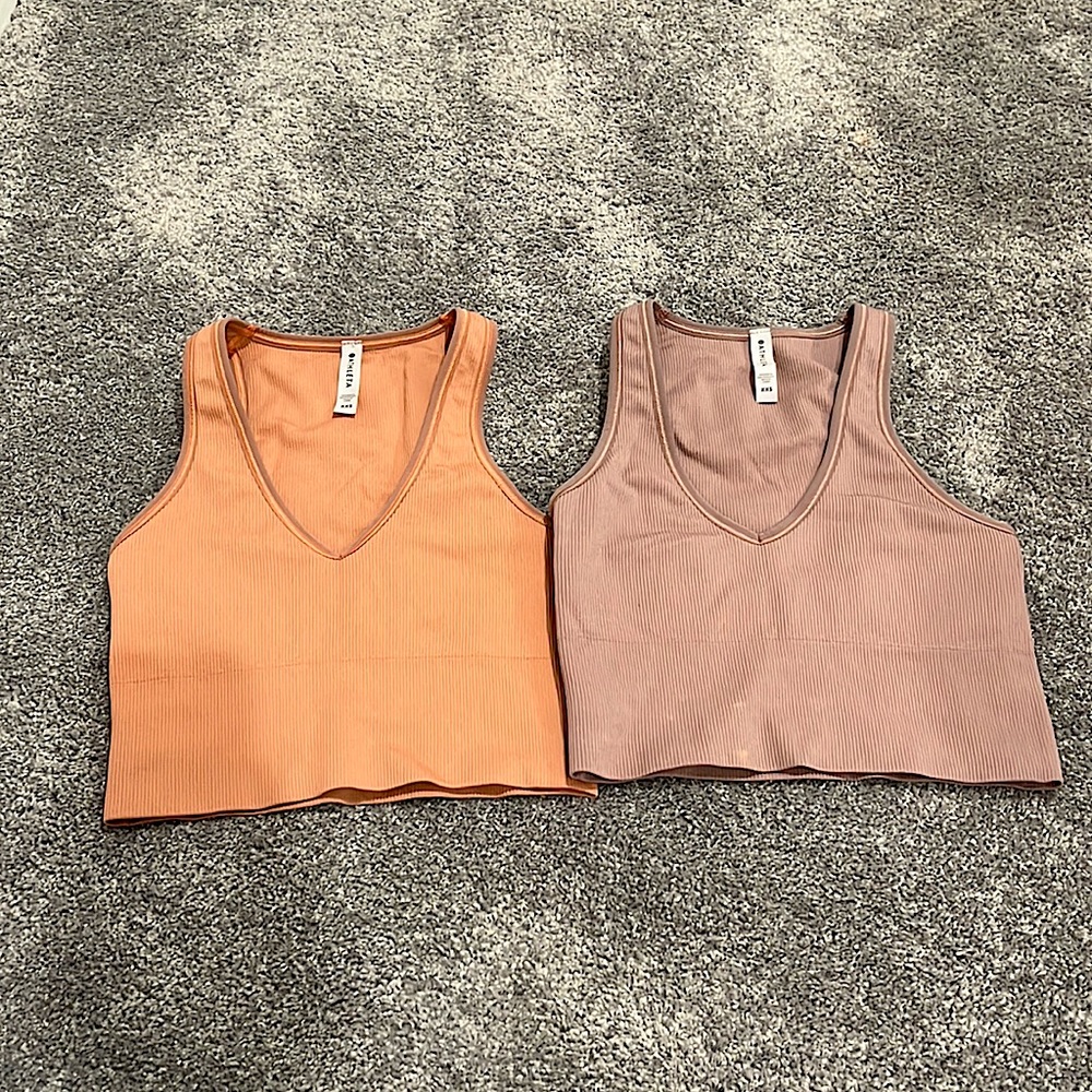 2 cropped athleta tanks- cropped to mid torso length